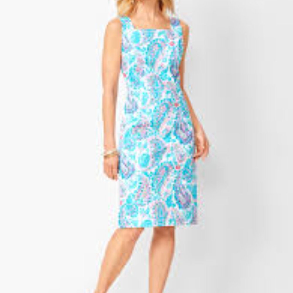 Talbots Sheath Dress Blue Pink Sleeveless Resort